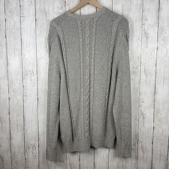 Nautica Mens Cable Knit Sweater Sz L Gray Crew Fisherman Sailing Preppy Casual - Picture 7 of 9